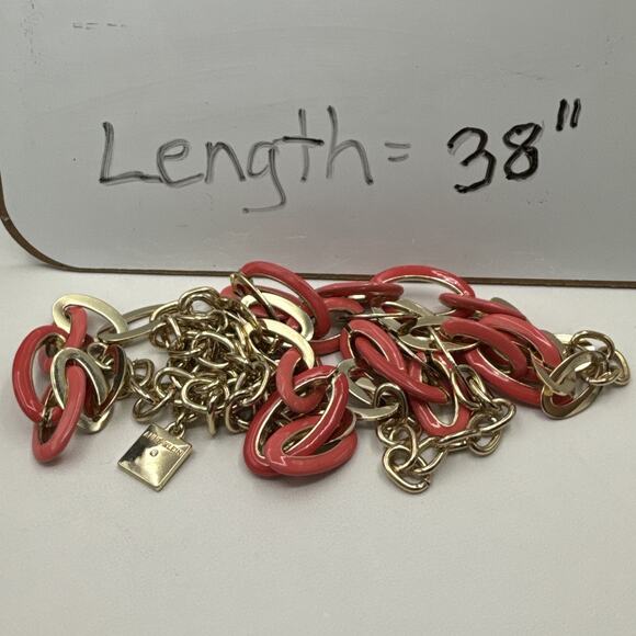 Vintage Anne Klein Necklace 38" Pink Enamel Gold Tone Chain Link Single Strand - Picture 8 of 8